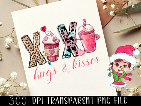 XOXO Hugs and Kisses Valentines PNG