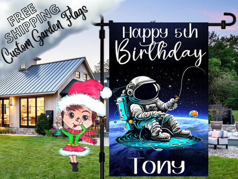 Astronaut Outer Space Birthday Flag