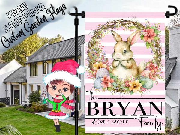 Easter Bunny Wreath Personalized Garden Flag