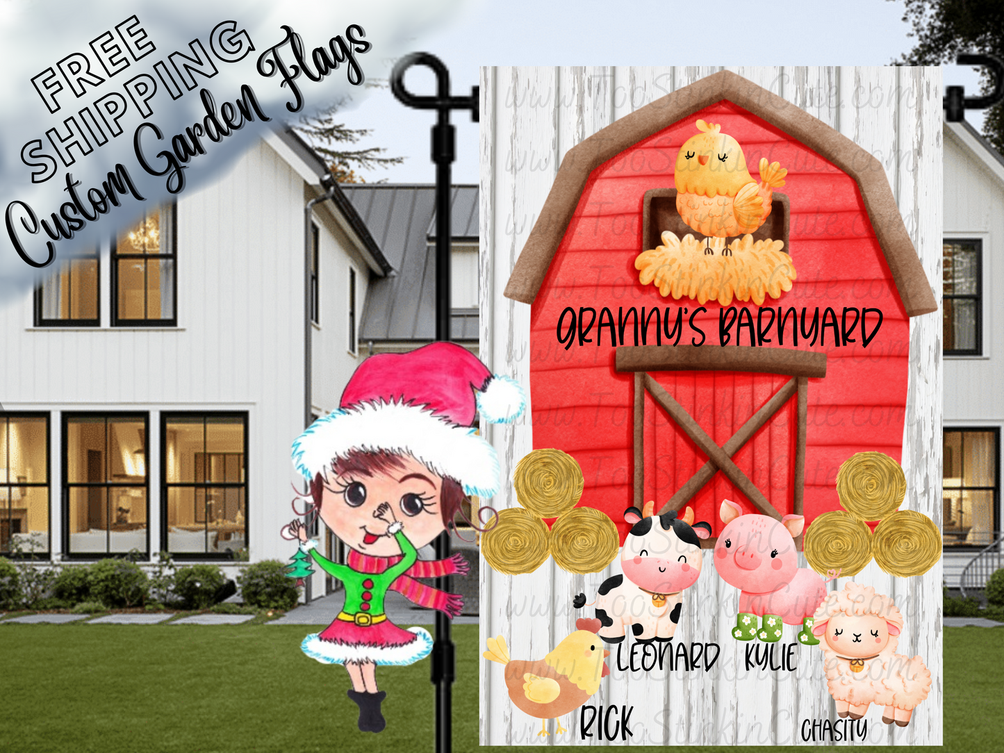Custom Personalized Farm Animal Barnyard Garden Flag