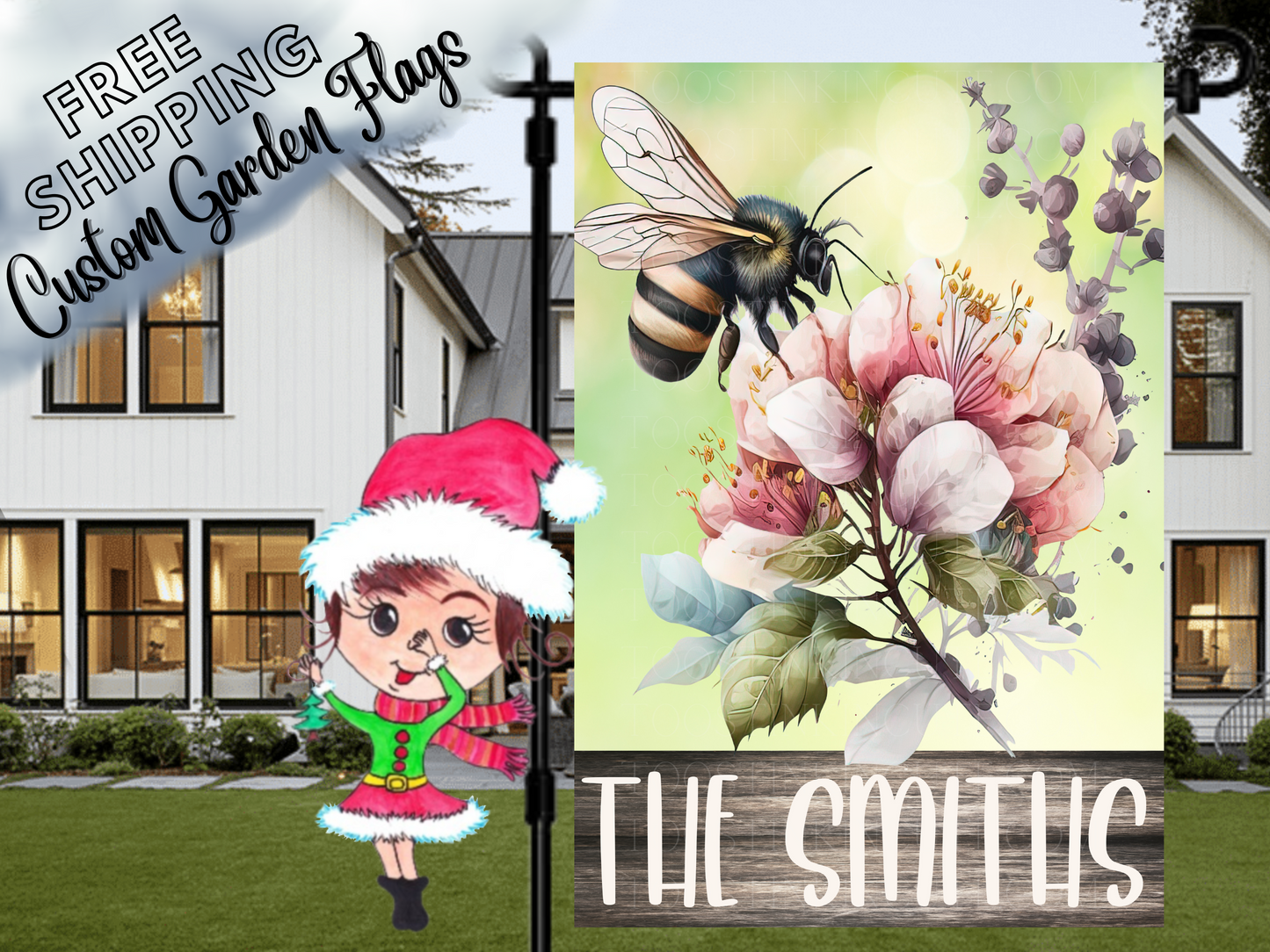 Bee Flower Welcome Garden Flag