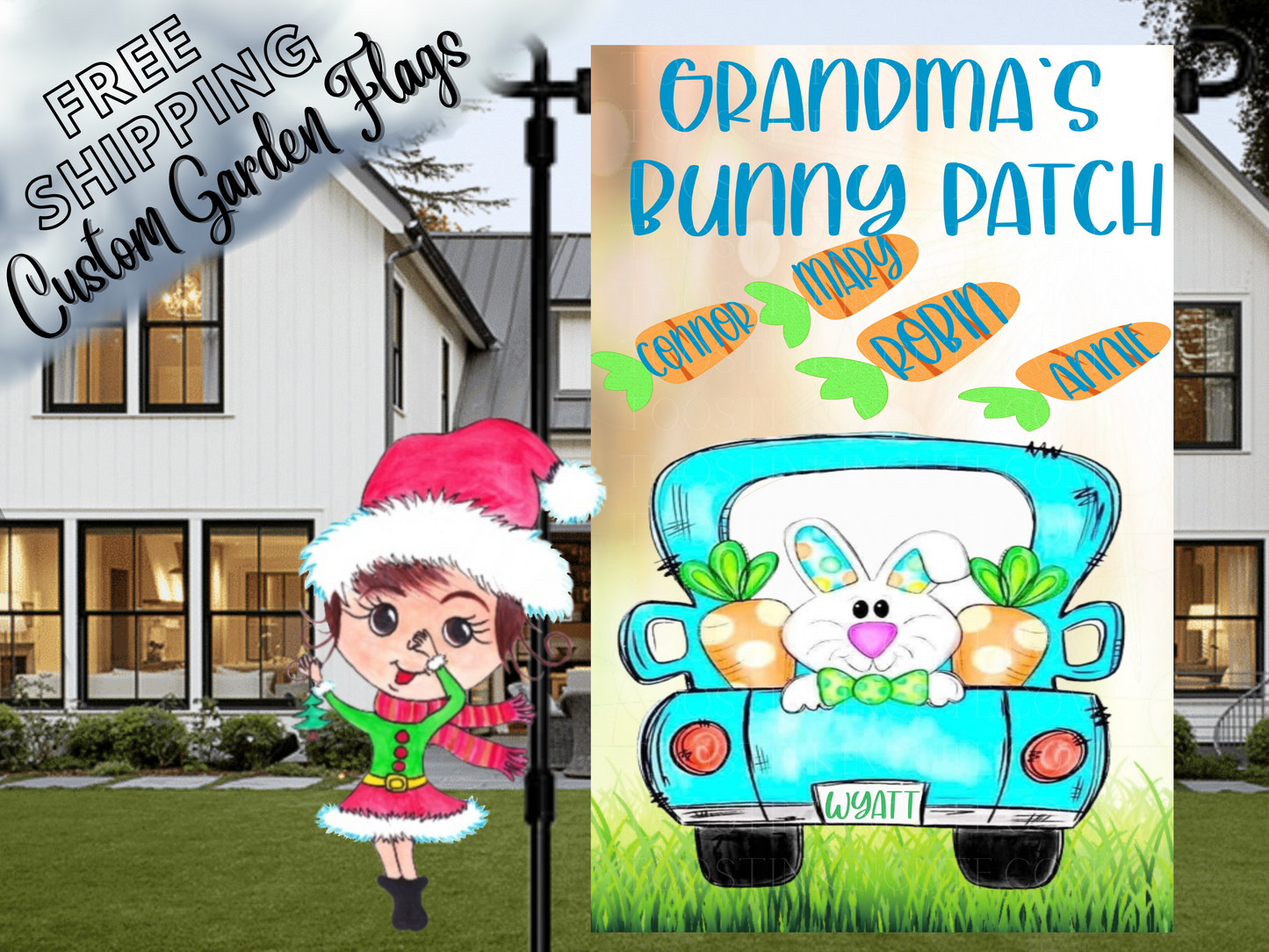 Bunny Truck Personalized Garden Flag