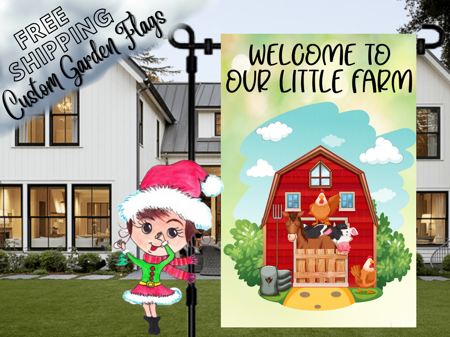 Custom Barn Animal Flag Personalized Farmhouse Chicken Flag