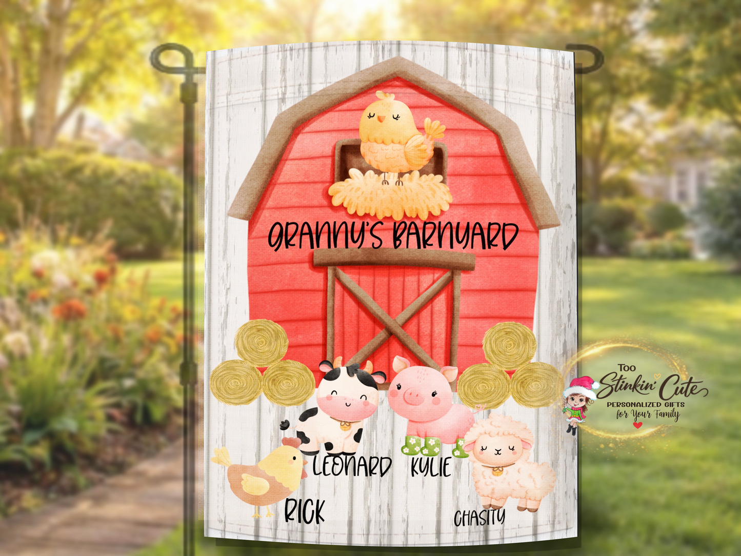 Custom barnyard garden décor with farmhouse animals and names