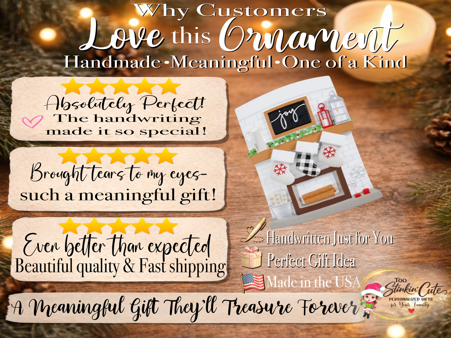 Personalized Fireplace Family Ornament | Custom Family of 3 Christmas Keepsake Gift