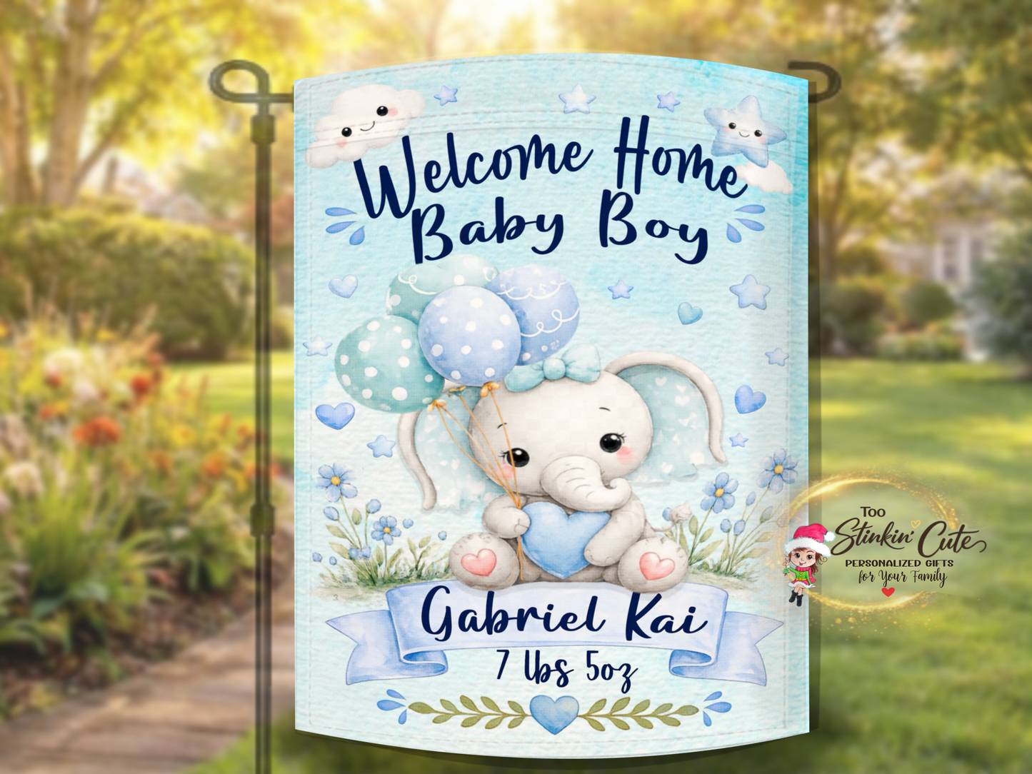 Custom baby keepsake garden flag for boys