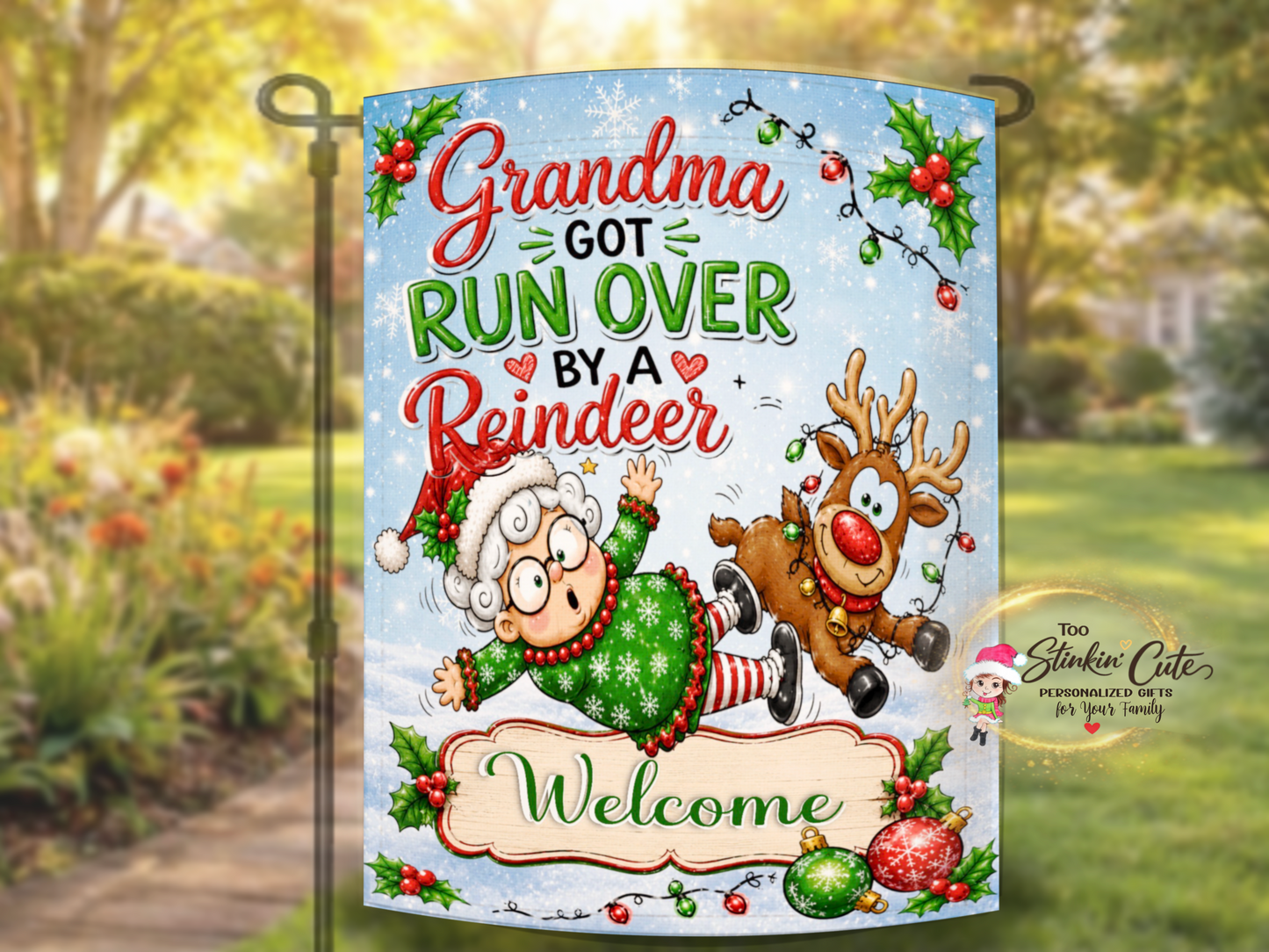 Winter personalized holiday garden flag