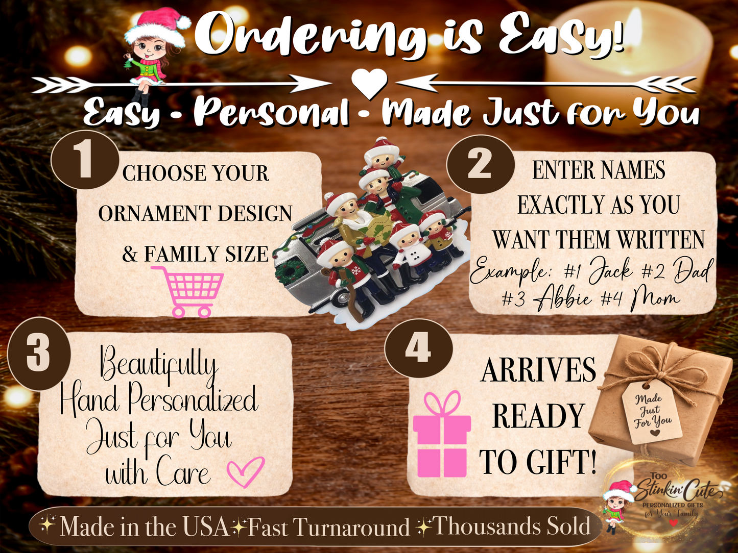Personalized RV Camper Family of 6 Ornament – Custom Christmas Keepsake