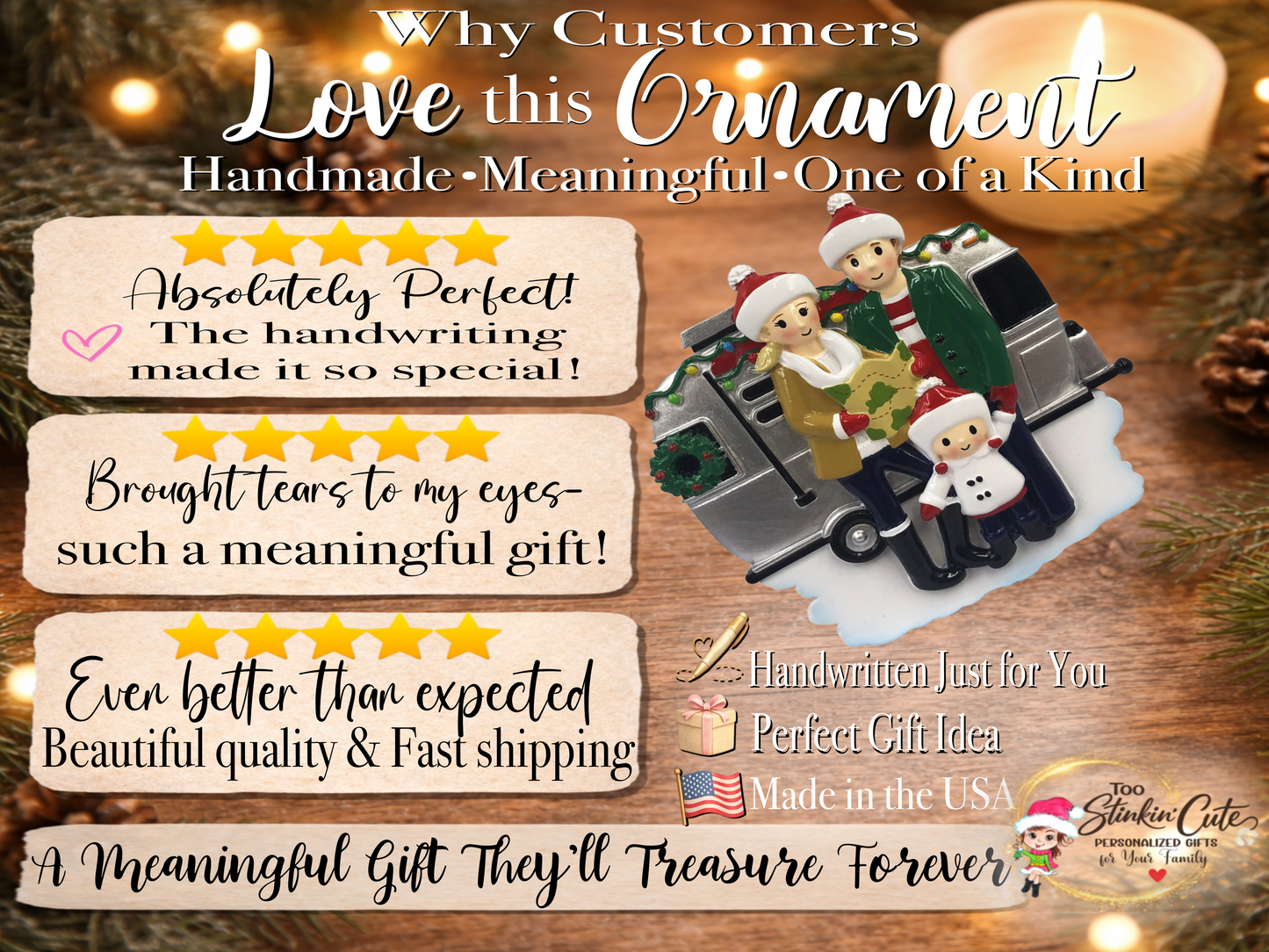 Personalized RV Camper Family of 3 Ornament – Custom Christmas Keepsake
