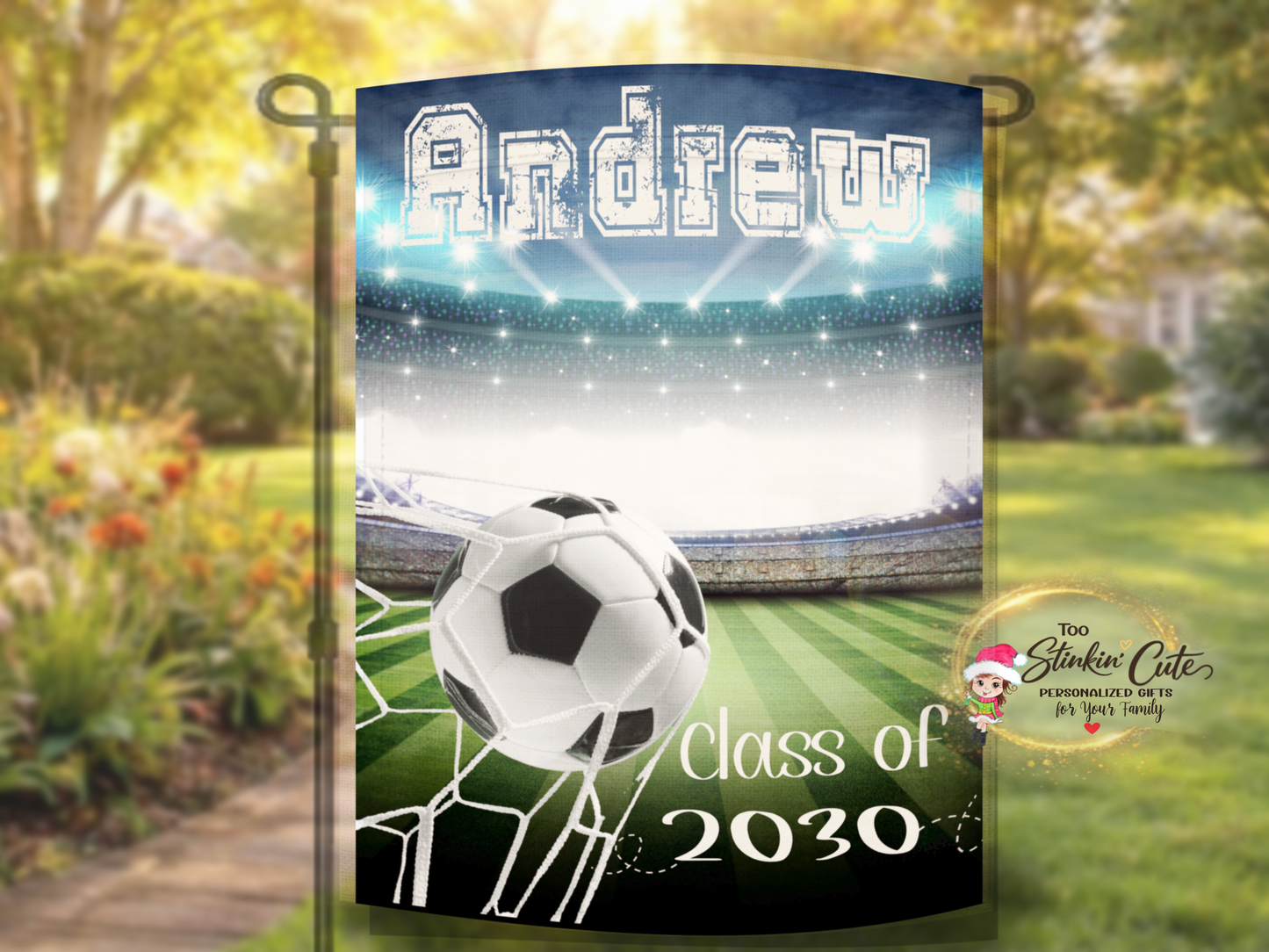 Custom athlete graduation garden flag for soccer players