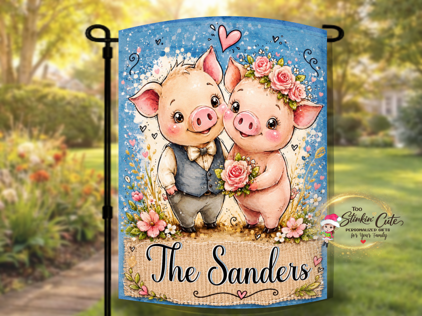 Personalized Pig Lover Wedding Gift Flag
