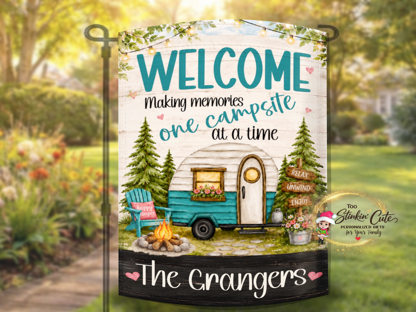 camper outdoor garden flag personalized