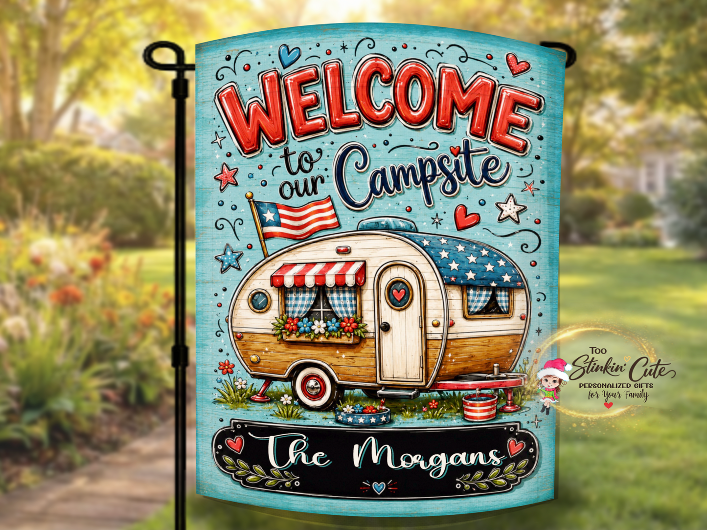 Personalized Fourth of July Camping Flag