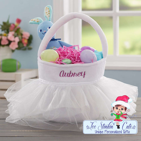 White Princess Tutu Personalized Easter Basket