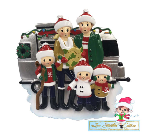 Personalized Christmas Camping RV Family of 5 Ornament|Camper Ornament|Camping Ornament|Happy Camper|Camping Gift|Happy Camper Ornament