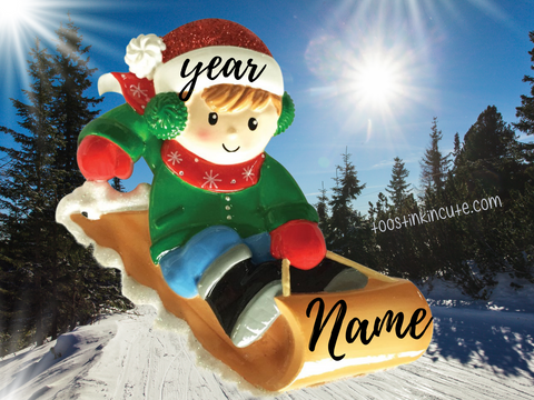 Boy on Sled Personalized Christmas Ornament