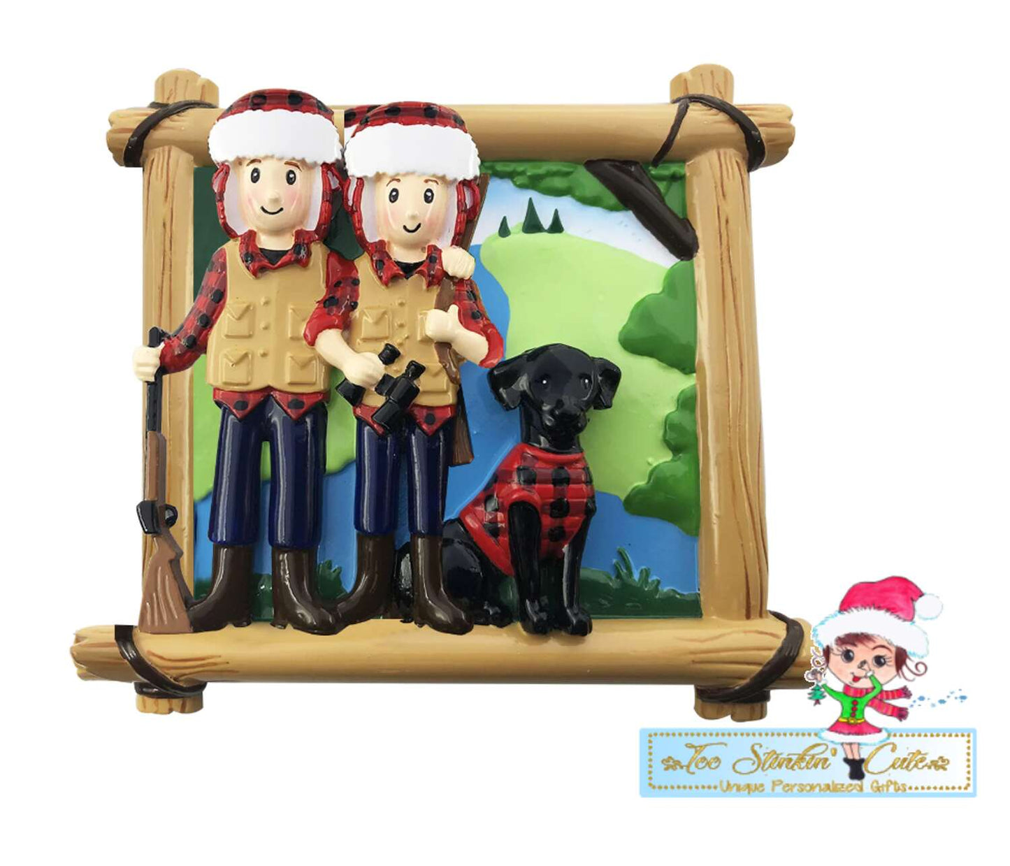 Personalized Christmas Hunting Family of 2 w/ dog Ornament|Camper Ornament|Camping Ornament|Happy Camper|Camping Gift|Happy Camper Ornament