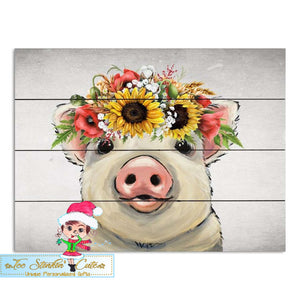 Pig with Sunflowers Pallet Wood Home Decor