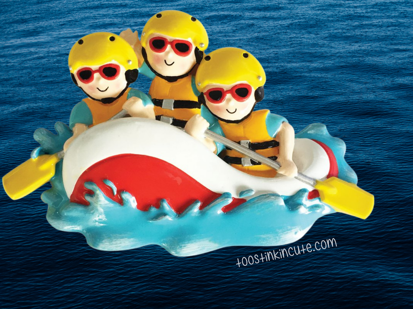 White Water Rafting Family of 3 Personalized Christmas Ornament