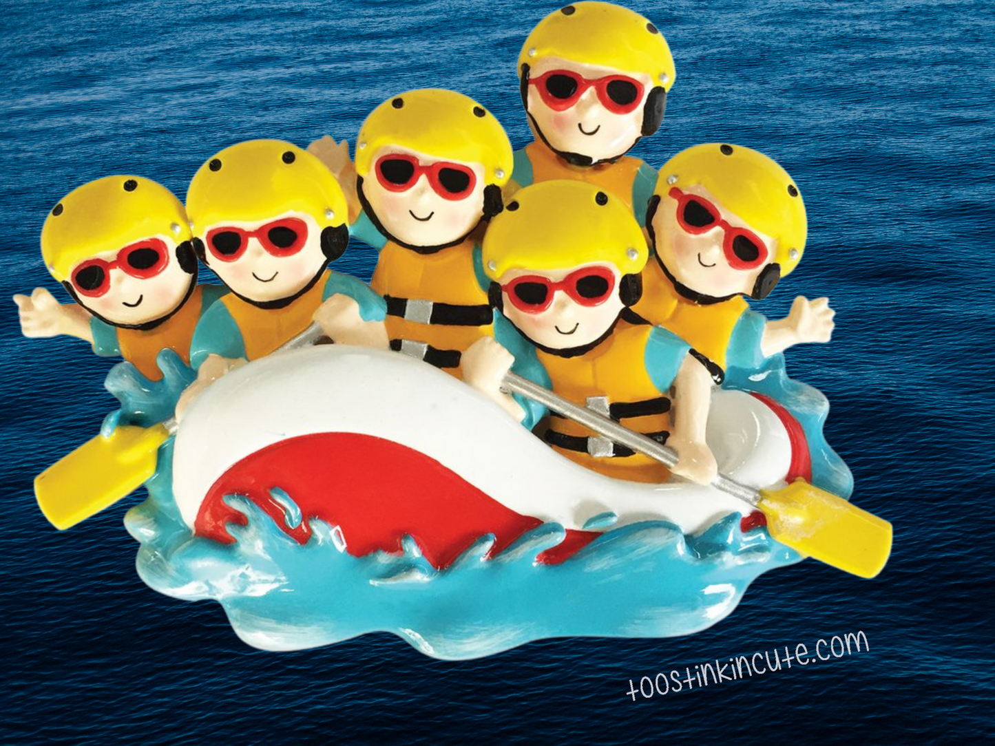 White Water Rafting Family of 6 Personalized Christmas Ornament