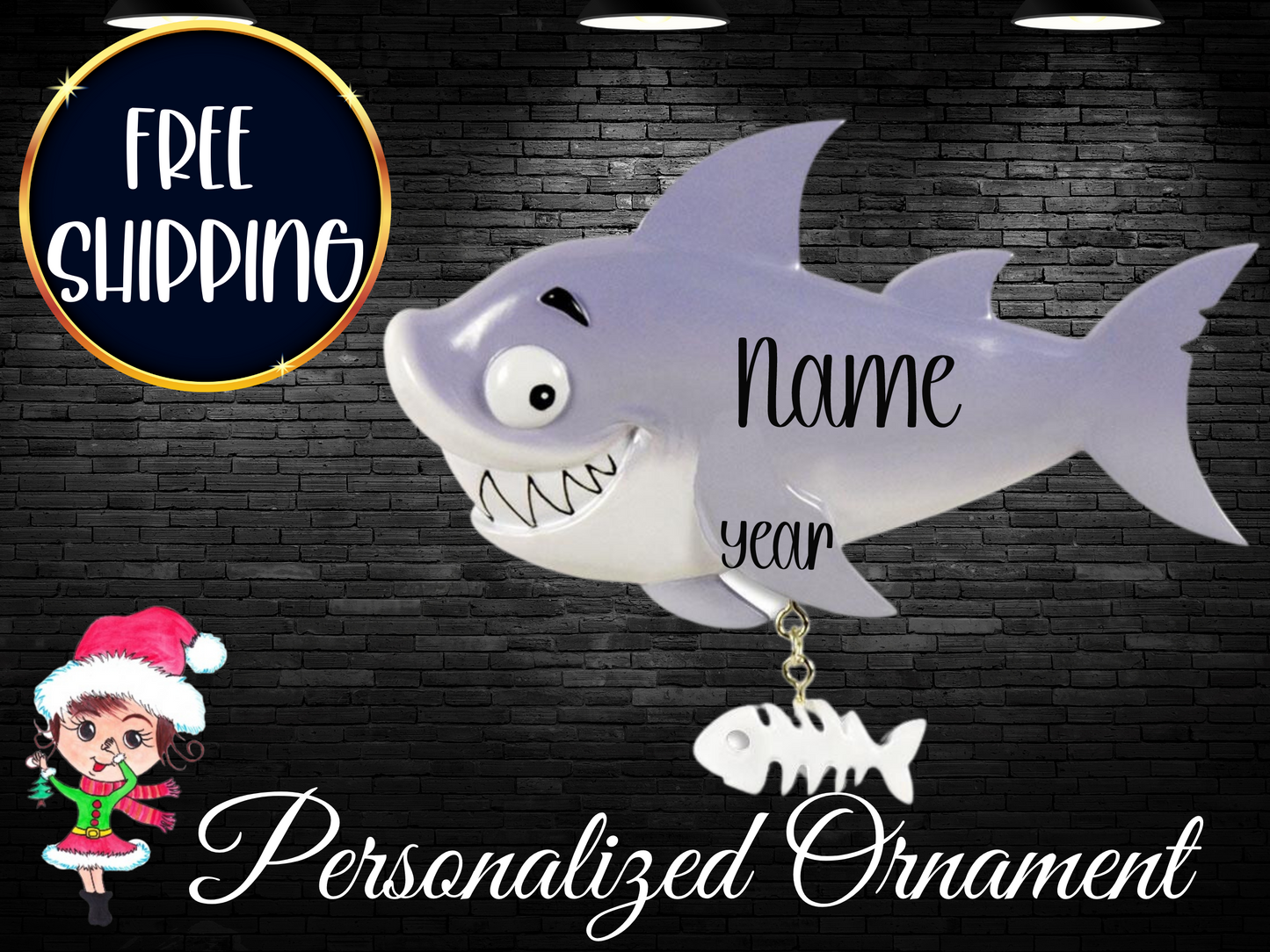 Shark Ornament,Persaonlized Christmas Ornament,Custom Christmas Ornament,Babys First Christmas,Marine Ornament,Shark Lover,Christmas Shark