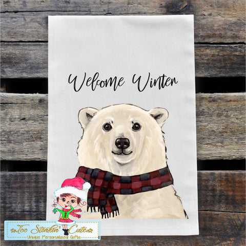 Winter Polar Bear Flour Sack Towel/ Tea Towel