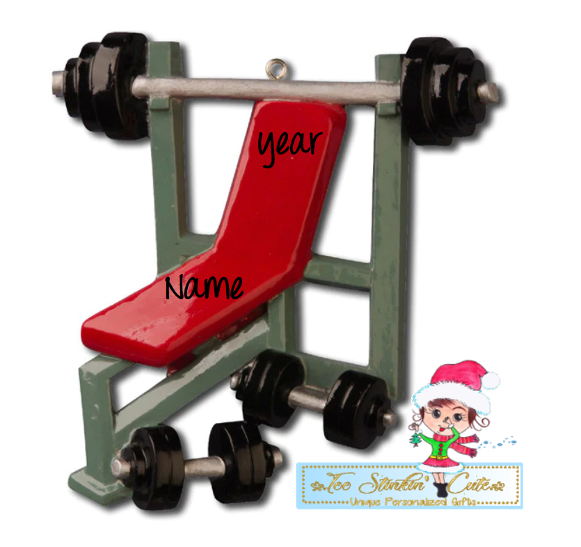 Weightlifting Bench Press Personalized Christmas Ornament|Gym Ornament|Exercise Ornament|Weight Lifter Ornament|Weight Ornament|Workout Gift
