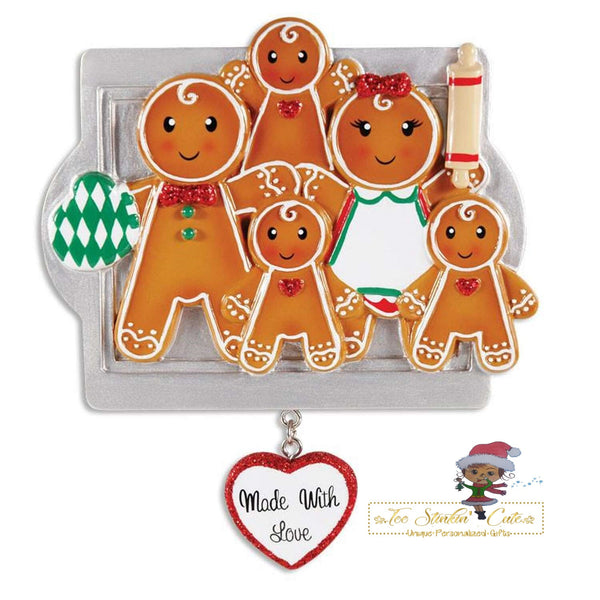 Christmas Ornament Gingerbread Made with Love Family of 5/ Friends/ Coworkers Personalized! + Free Shipping!