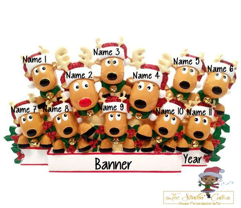 Personalized Christmas Table Topper Reindeer Family of 11 + Free Shipping!