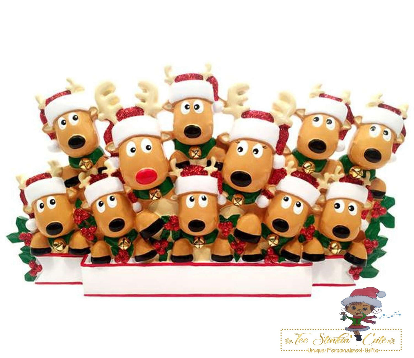Personalized Christmas Table Topper Reindeer Family of 11 + Free Shipping!