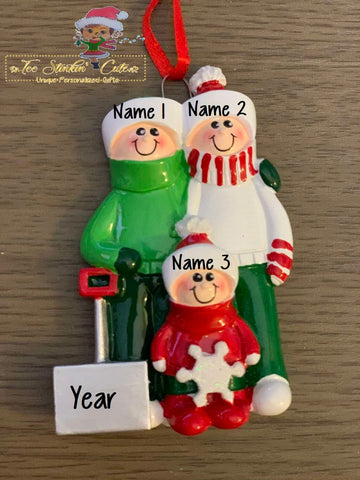Personalized Christmas Ornament Shovel Family of 3 + Free Shipping!