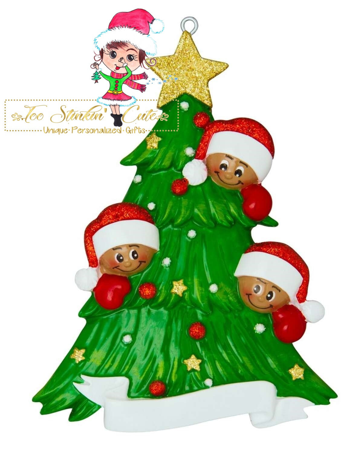 Personalized Christmas Ornament Christmas Tree Family of 3 African American/Tan/Best Friends/ Coworkers + Free Shipping!