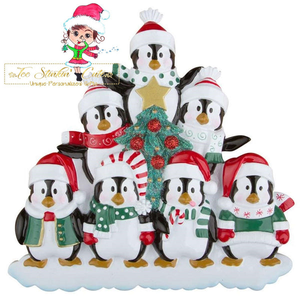 Christmas Ornament Winter Penguin Tree Family of 7/ Friends/ Coworkers - Personalized + Free Shipping!