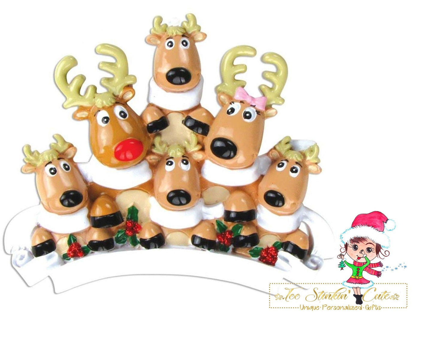 Christmas Ornament Reindeer with Scarves Family of 6/ Friends/ Coworkers - Personalized + Free Shipping!