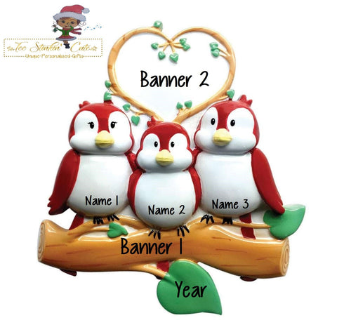 Personalized Christmas Ornament Birds on Branch Family of 3/Best Friends/ Coworkers + Free Shipping!