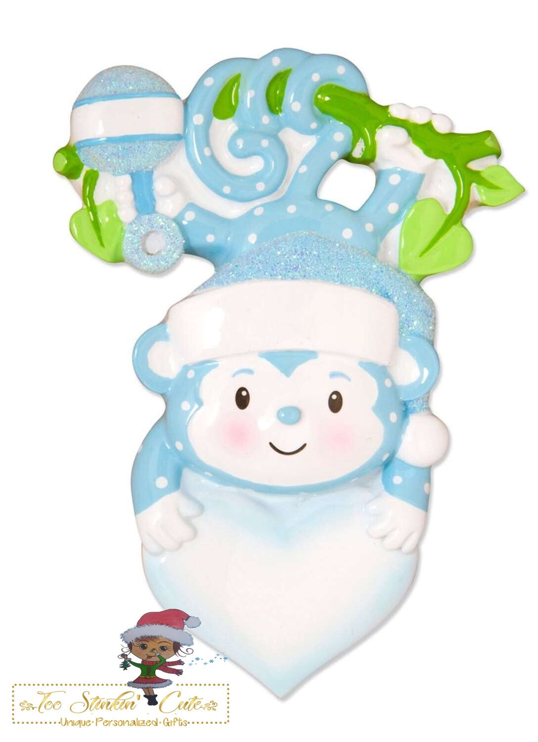 Christmas Ornament Baby Boy Monkey/ Baby's 1st Christmas/ Newborn/ New Baby - Personalized + Free Shipping!