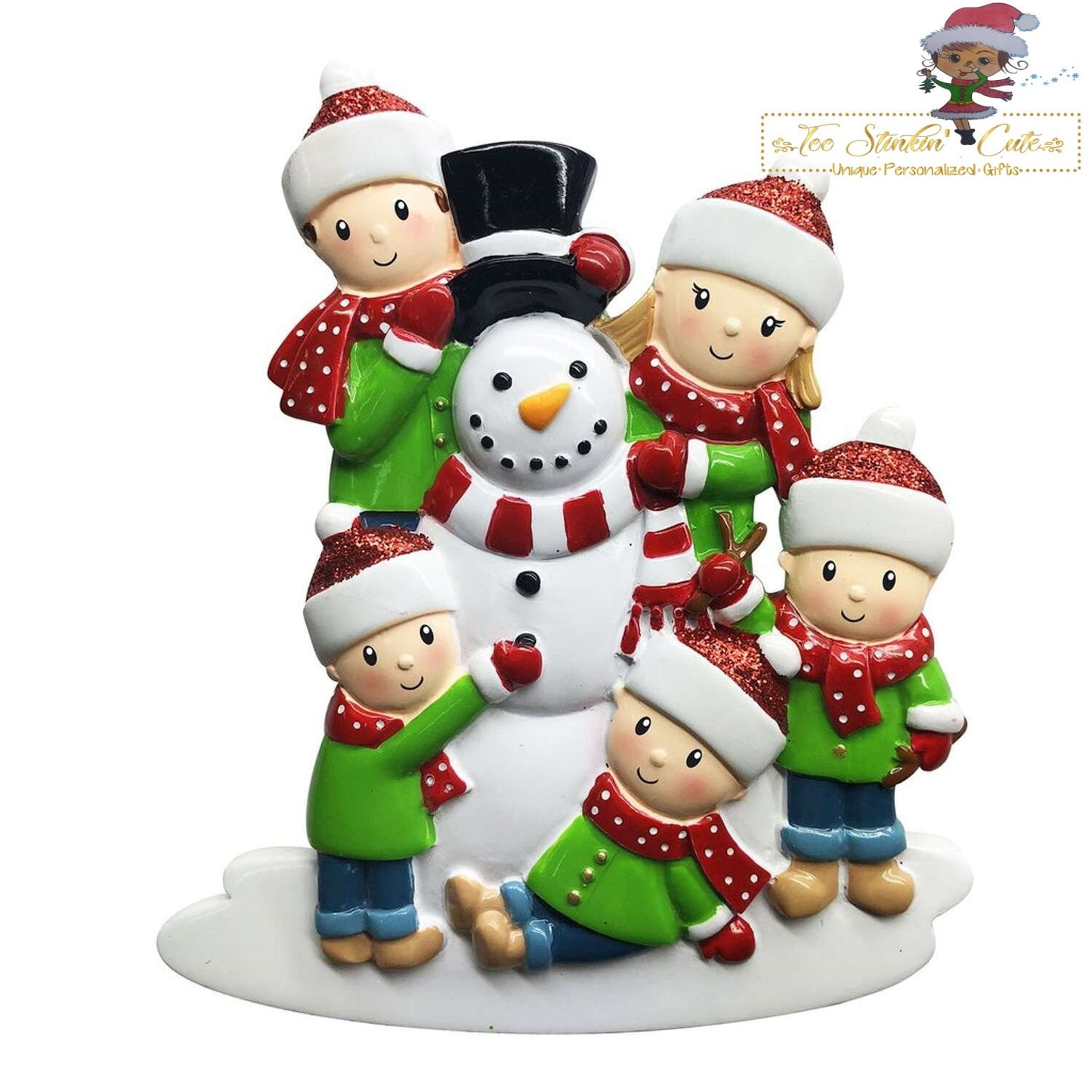 Christmas Ornament Building a Snowman Family of 5/ Friends Coworkers Employees - Personalized + Free Shipping!