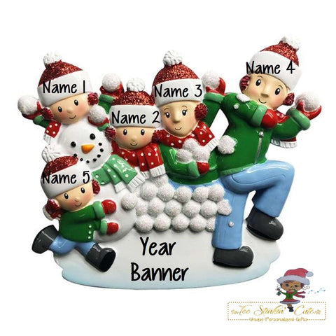 Christmas Ornament Snowball Fight Family of 5/ Friends Coworkers Employees - Personalized + Free Shipping!