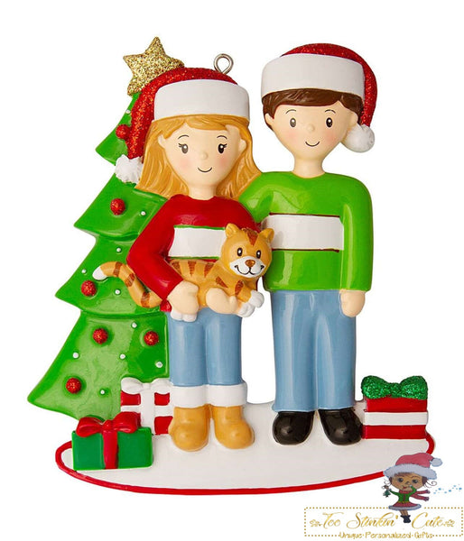 Christmas Ornament Family of 2 with Cat/ Couple Friends Coworkers Employees - Personalized + Free Shipping!