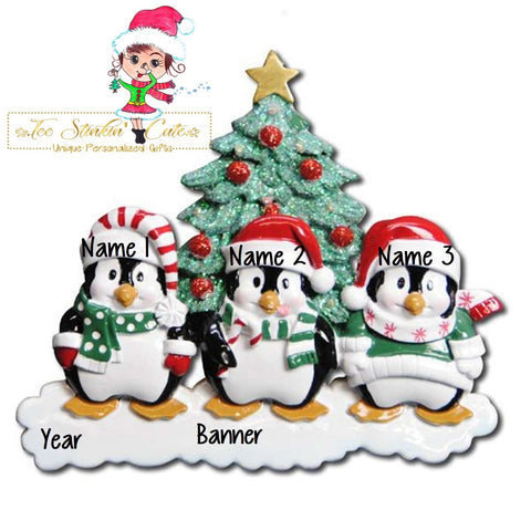 Christmas Ornament Winter Penguin Tree Family of 3/ Friends/ Coworkers - Personalized + Free Shipping!