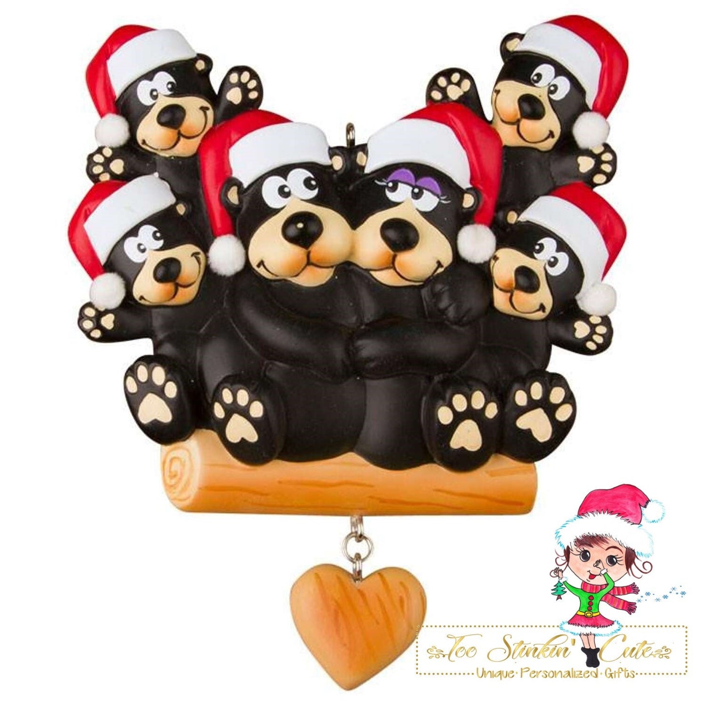 Christmas Ornament Black Bear Family of 6/ Friends/ Coworkers - Personalized + Free Shipping!