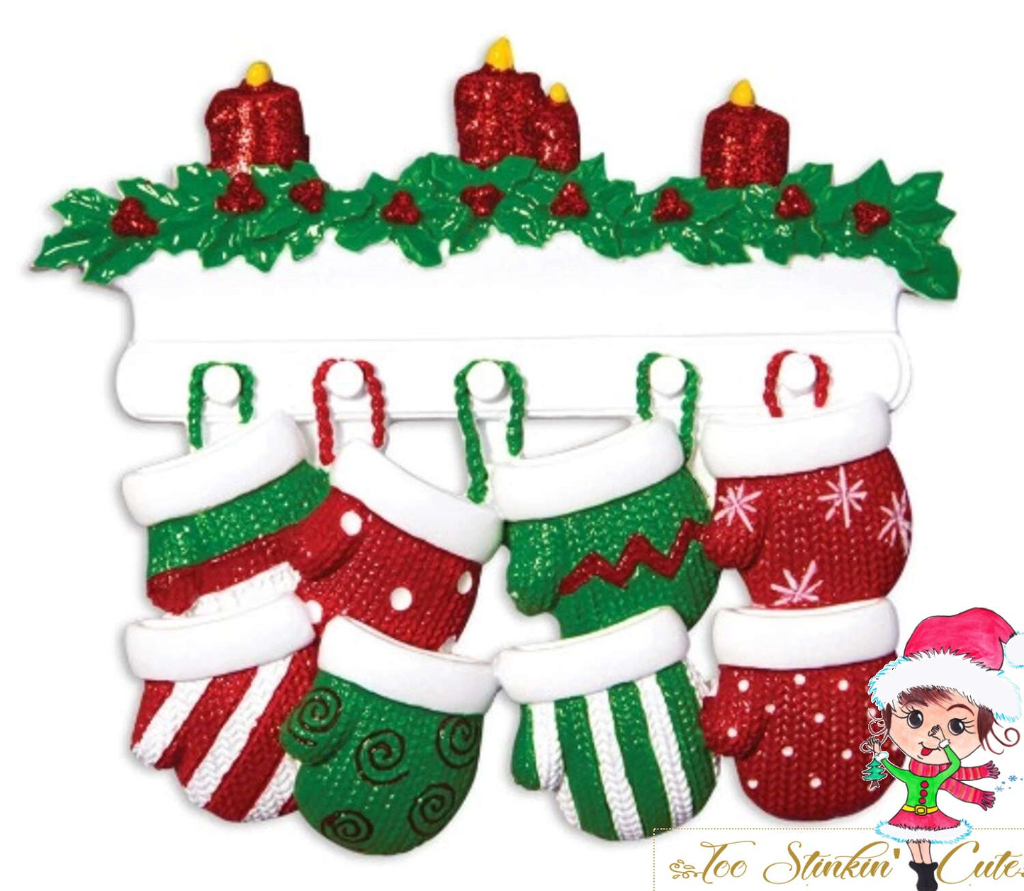Personalized Christmas Ornament Mittens Family of 8 + Free Shipping!