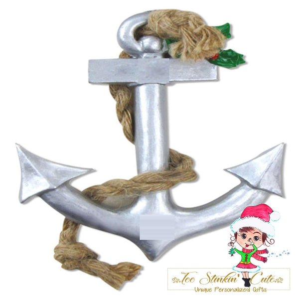 Personalized Christmas Ornament Silver Anchor/ Beach + Free Shipping! (Ocean, lake, beach, sand)