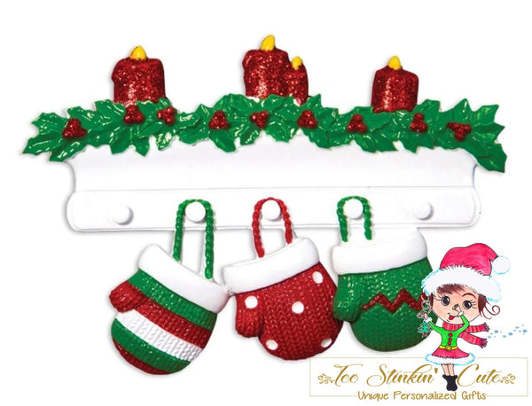 Personalized Christmas Ornament Mittens Family of 3 + Free Shipping!