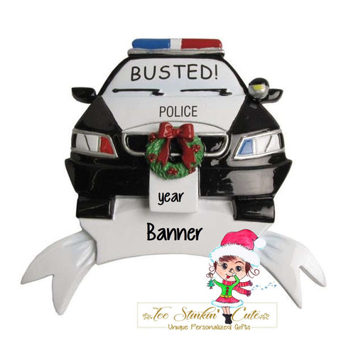 Busted Police Car Personalized Christmas Ornament + Free Shipping! (Marriage Wedding Couple Engaged)
