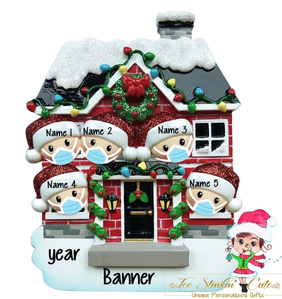 Personalized Christmas Ornament Covid Family of 5 + Free Shipping! (Social Distancing, 6 feet apart, coronavirus, mask)