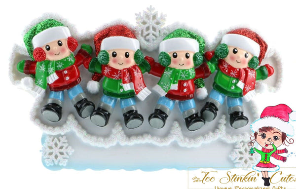 Personalized Christmas Table Topper Snow Angel Family of 4 + Free Shipping!