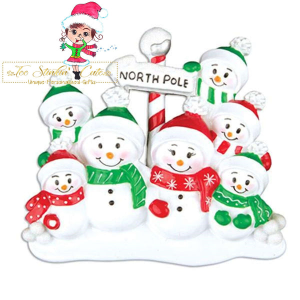 Personalized Christmas Table Topper North Pole Snowman Family of 7 + Free Shipping!
