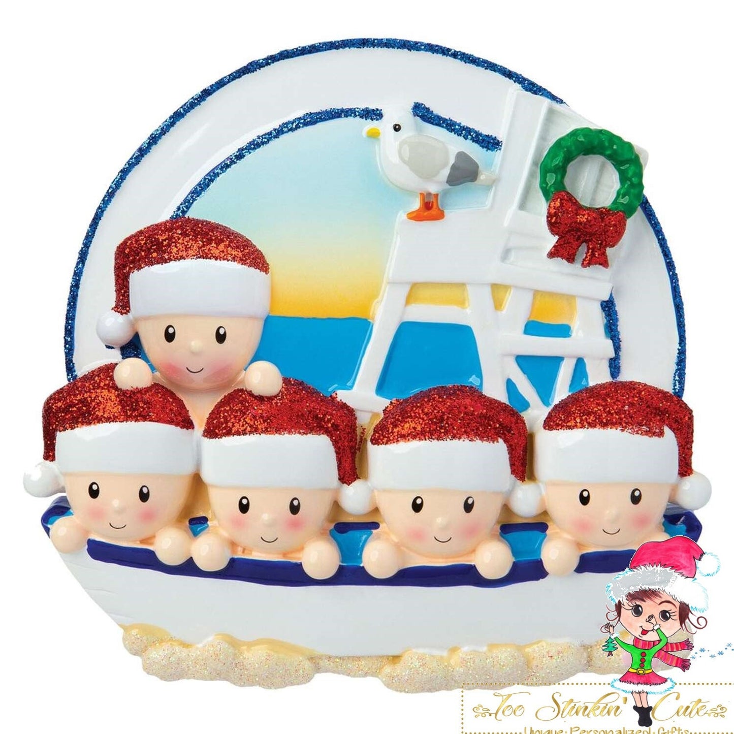 Christmas Ornament Beach Sailor Family of 5/ Friends/ Coworkers - Personalized + Free Shipping!