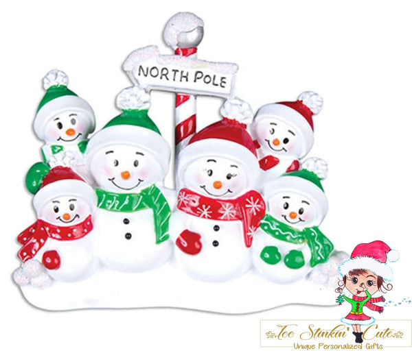 Personalized Christmas Table Topper North Pole Snowman Family of 6 + Free Shipping!